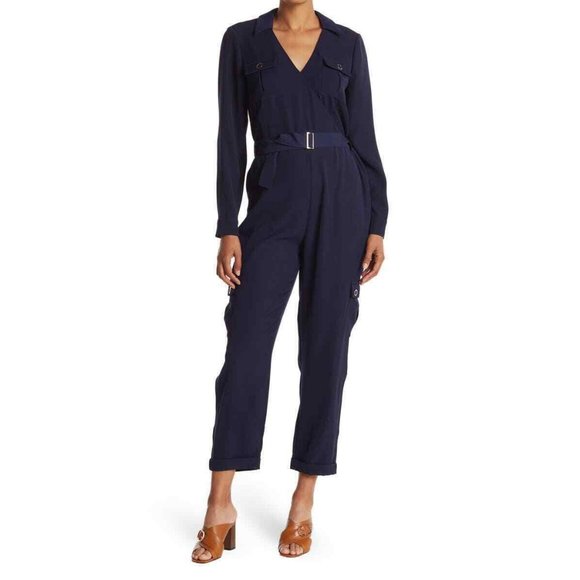 Ted Baker Pants - New 315$ Ted Baker Flan Belted Jumpsuit Size 4 Women's Blue Crepe Long Sleeve